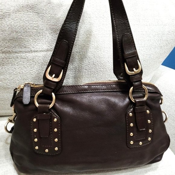 Euc Rare Michael Kors Brown Leather Studded Shoulder Bag Purse c - Picture 2 of 13